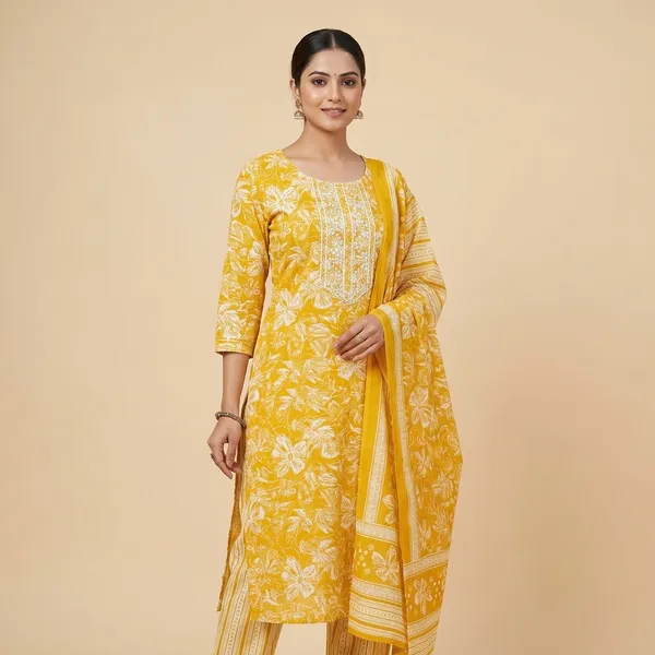 Yellow_Premium_Cotton_Embroidered_Kurta_Set_For_Women