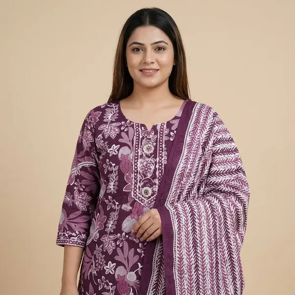 Multicolour_Premium_Cotton_Floral_Geometric_Print_Kurta_Set_For_Women
