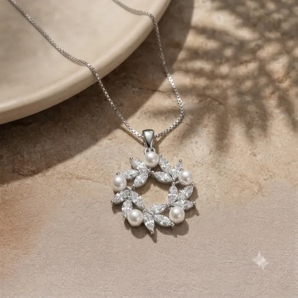 Silver_Sterling_Silver_Floral_Pearl_Pendant_Necklace_For_Women