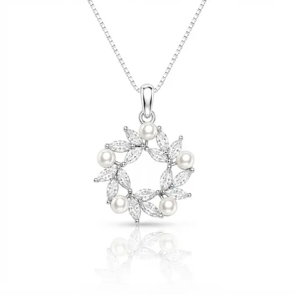 Silver_Sterling_Silver_Floral_Pearl_Pendant_Necklace_For_Women