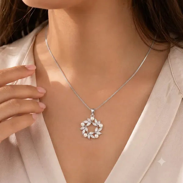Silver_Sterling_Silver_Floral_Pearl_Pendant_Necklace_For_Women