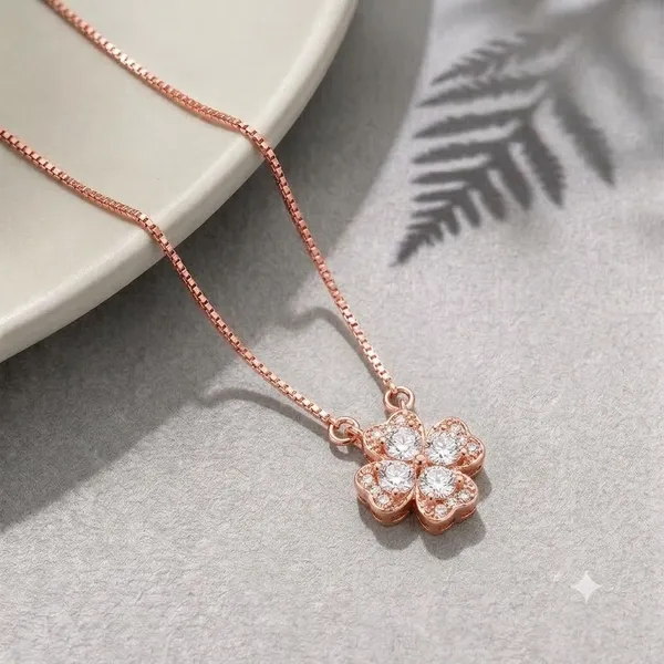 Rose_Gold_925_Sterling_Silver_Clover_Pendant_Necklace_For_Women