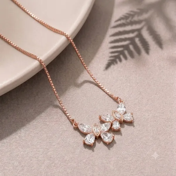 Rose_Gold_Sterling_Silver_Floral_Crystal_Drop_Pendant_Necklace_For_Women