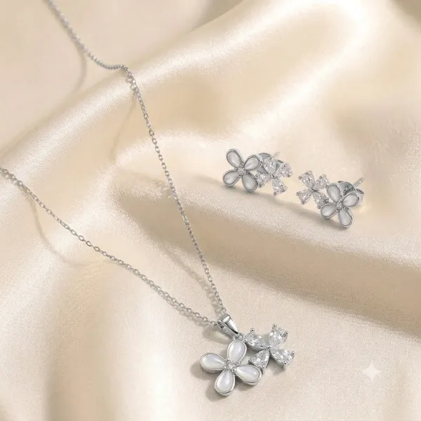 Silver_925_Sterling_Silver_Floral_Stone-Set_Necklace_Set_For_Women