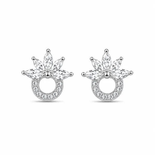 Silver_Sterling_Silver_Floral_Clear_Stone_Stud_Earrings_For_Women