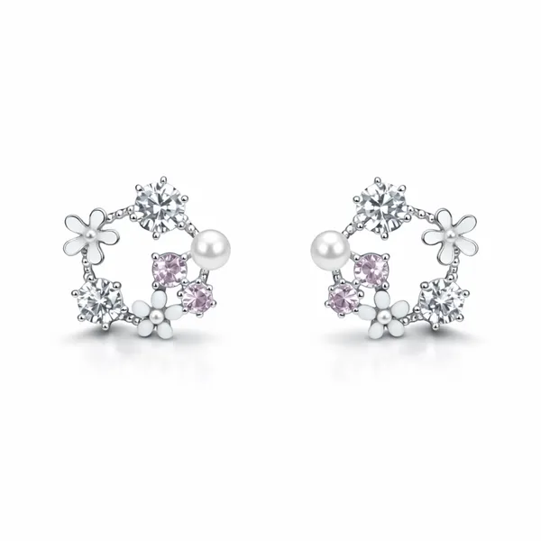 Silver_Sterling_Silver_Floral_Crystal_Pearl_Stud_Earrings_For_Women