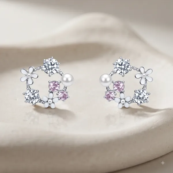 Silver_Sterling_Silver_Floral_Crystal_Pearl_Stud_Earrings_For_Women