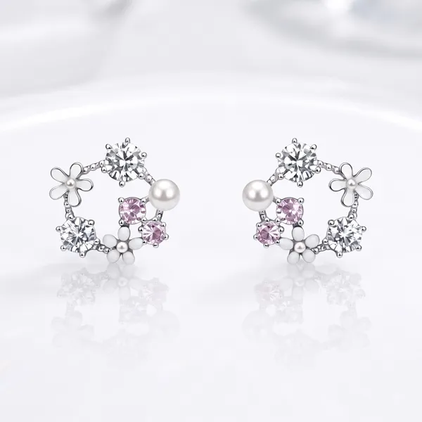 Silver_Sterling_Silver_Floral_Crystal_Pearl_Stud_Earrings_For_Women