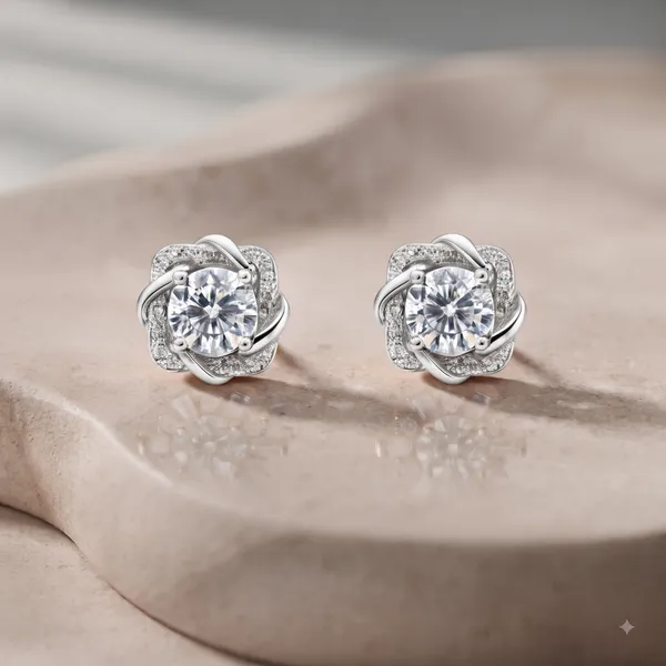 Silver_Sterling_Faceted_Stone_Floral_Stud_Earrings_For_Women