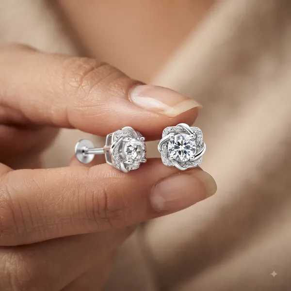 Silver_Sterling_Faceted_Stone_Floral_Stud_Earrings_For_Women