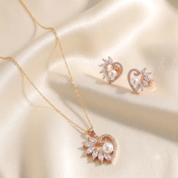 Rose_Gold_925_Sterling_Silver_Pearl_Heart_Pendant_Necklace_Set_For_Women