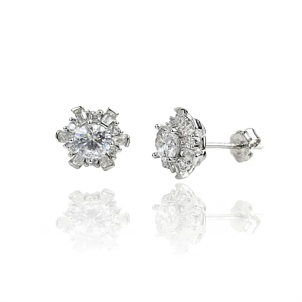 Silver_Sterling_Baguette_Floral_Clear_Stone_Stud_Earrings_For_Women