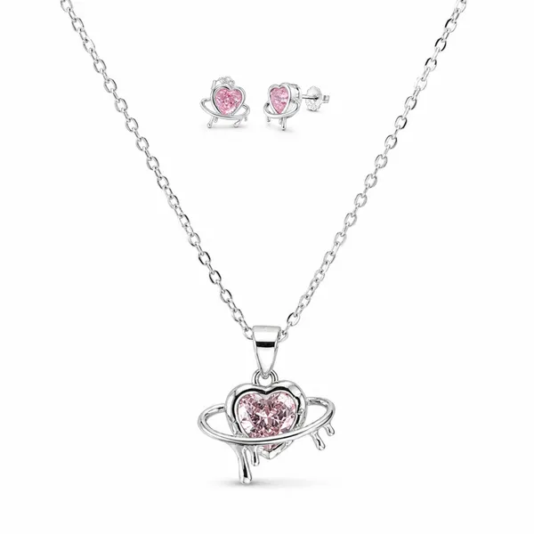 Silver_925_Sterling_Silver_Heart_Pendant_Necklace_And_Earrings_Set_For_Women