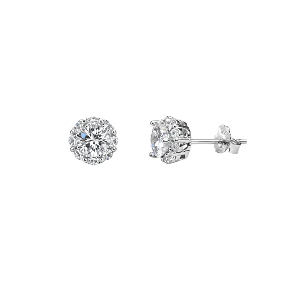 Silver_Sterling_Round_Floral_Clear_Stone_Stud_Earrings_For_Women