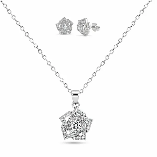 Silver_925_Sterling_Silver_Floral_Pendant_Necklace_And_Earrings_Set_For_Women
