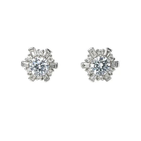 Silver_Sterling_Baguette_Floral_Clear_Stone_Stud_Earrings_For_Women