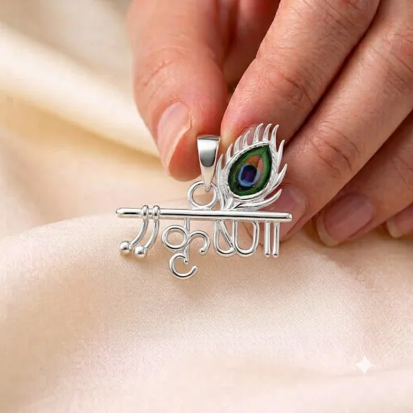 Silver_Sterling_Silver_Krishna_Bansuri_Peacock_Feather_Pendant_For_Women