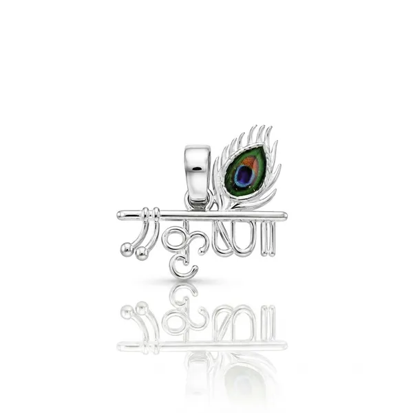 Silver_Sterling_Silver_Krishna_Bansuri_Peacock_Feather_Pendant_For_Women