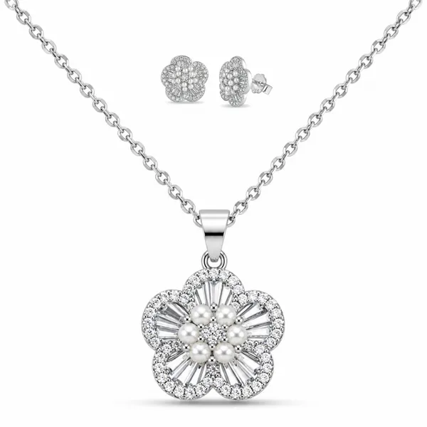 Silver_925_Sterling_Silver_Floral_Pearl-Accented_Necklace_And_Earrings_Set_For_Women