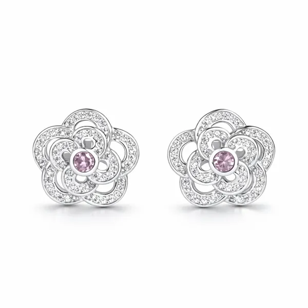 Silver_Sterling_Silver_Floral_Pink_Stone_Stud_Earrings_For_Women
