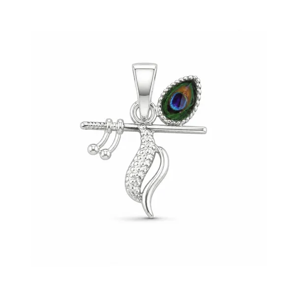 Silver_Sterling_Silver_Krishna_Bansuri_Peacock_Feather_Pendant_For_Women