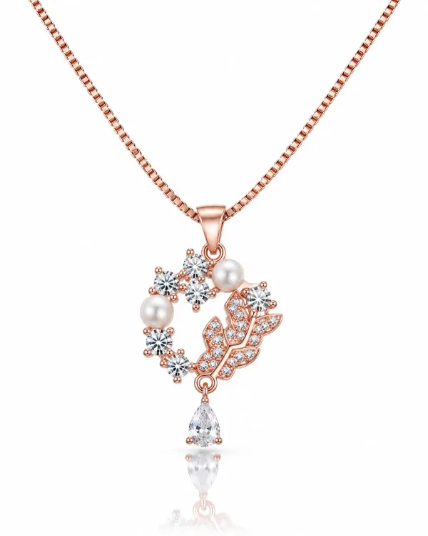 Rose_Gold_Sterling_Silver_Floral_Crystal_Pearl_Pendant_Necklace_For_Women