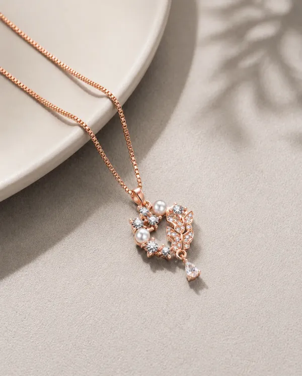 Rose_Gold_Sterling_Silver_Floral_Crystal_Pearl_Pendant_Necklace_For_Women