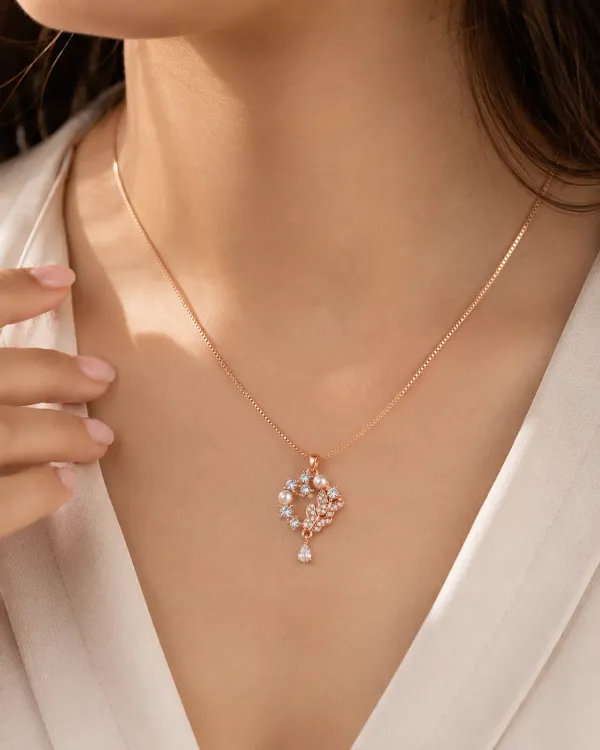Rose_Gold_Sterling_Silver_Floral_Crystal_Pearl_Pendant_Necklace_For_Women