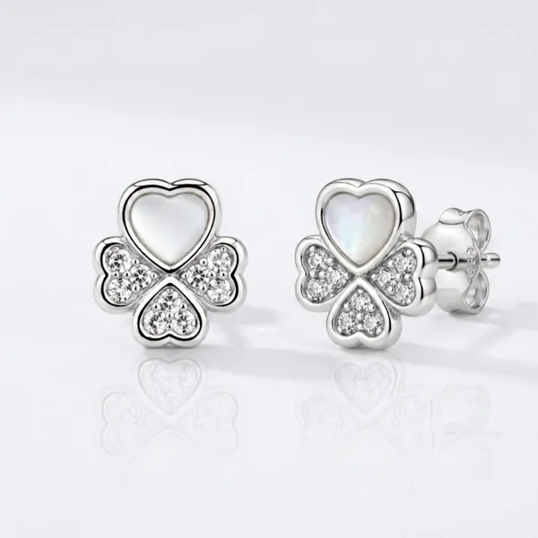 Silver_Sterling_Heart_Clover_Clear_Stone_Stud_Earrings_For_Women