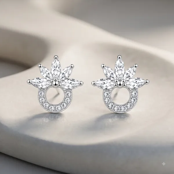 Silver_Sterling_Silver_Floral_Clear_Stone_Stud_Earrings_For_Women