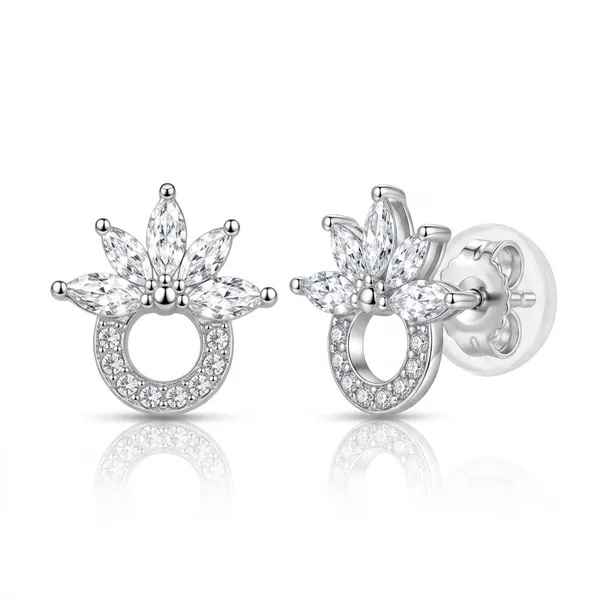 Silver_Sterling_Silver_Floral_Clear_Stone_Stud_Earrings_For_Women