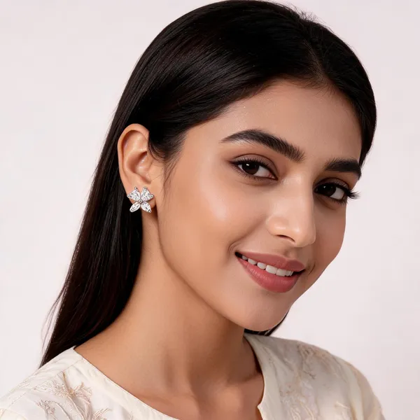 Silver_Sterling_Crystal_Four-Petal_Flower_Stud_Earrings_For_Women