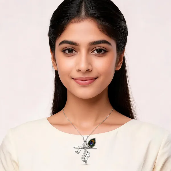 Silver_Sterling_Silver_Krishna_Bansuri_Peacock_Feather_Pendant_For_Women