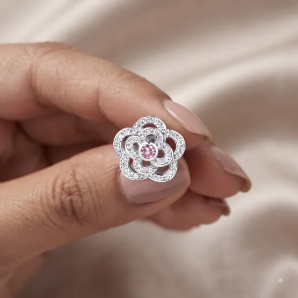 Silver_Sterling_Silver_Floral_Pink_Stone_Stud_Earrings_For_Women
