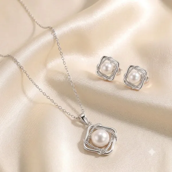 Silver_925_Sterling_Silver_Pearl_Geometric_Pendant_Necklace_Set_For_Women