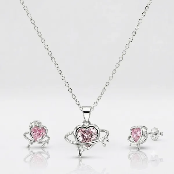 Silver_925_Sterling_Silver_Heart_Pendant_Necklace_And_Earrings_Set_For_Women