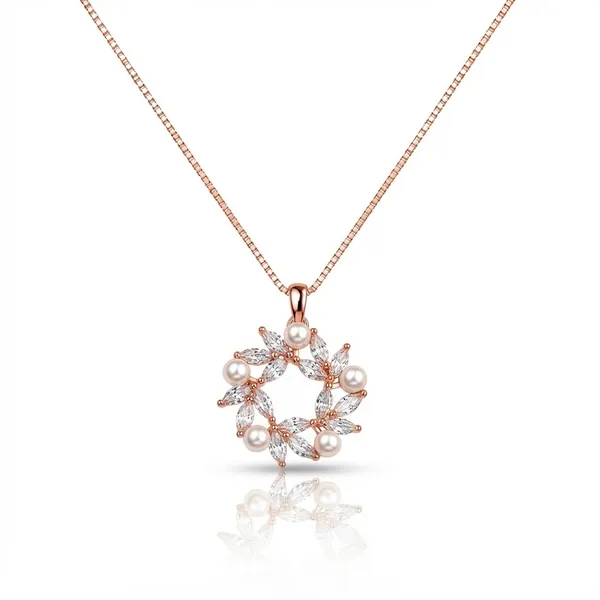 Rose_Gold_Sterling_Silver_Floral_Pearl_Pendant_Necklace_For_Women