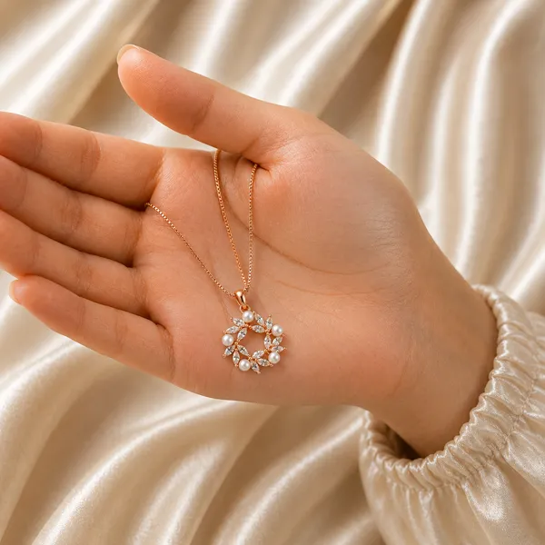 Rose_Gold_Sterling_Silver_Floral_Pearl_Pendant_Necklace_For_Women