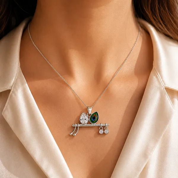 Silver_925_Sterling_Silver_Krishna_Peacock_Feather_Pendant_For_Women