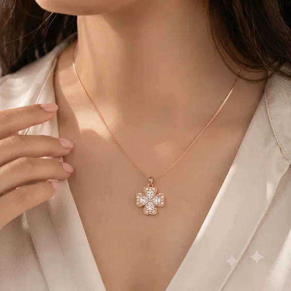 Rose_Gold_Crystal_925_Sterling_Silver_Clover_Pendant_Necklace_For_Women