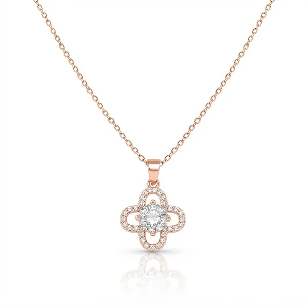 Rose_Gold_Sterling_Silver_Quatrefoil_Crystal_Pendant_Necklace_For_Women