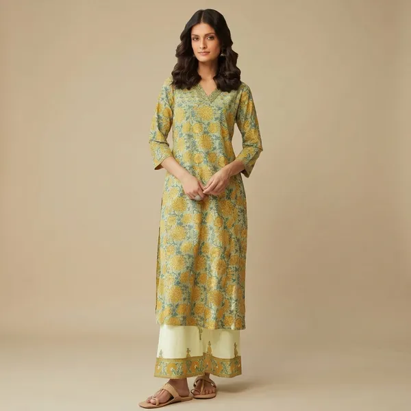 Green_Yellow_Pure_Cotton_Kurta_Set_For_Women