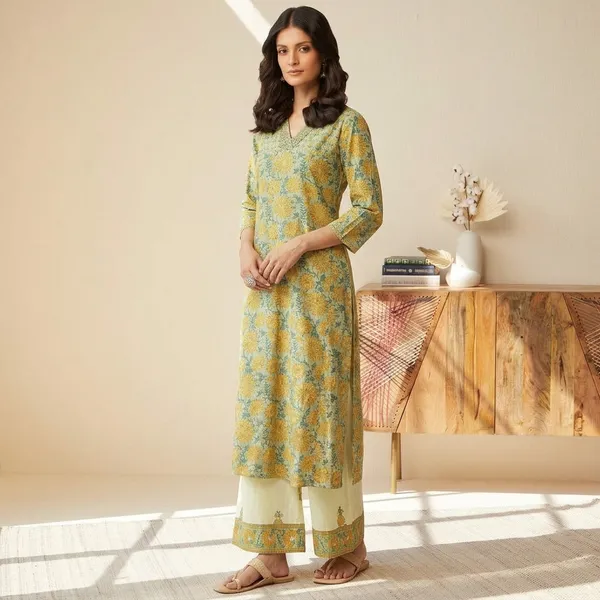 Green_Yellow_Pure_Cotton_Kurta_Set_For_Women