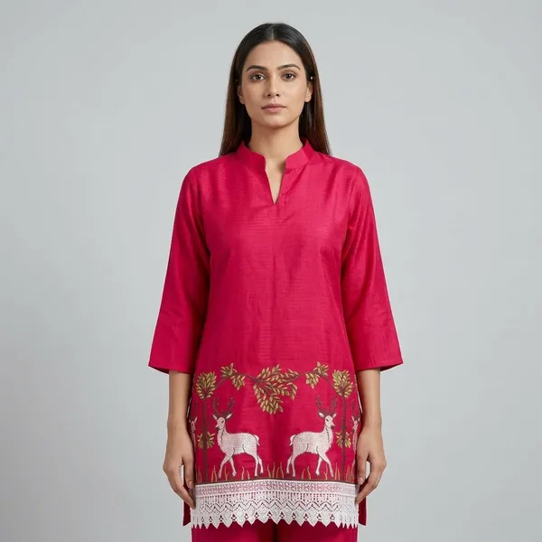 Magenta_Mulberry_Silk_Kurta_Set_For_Women