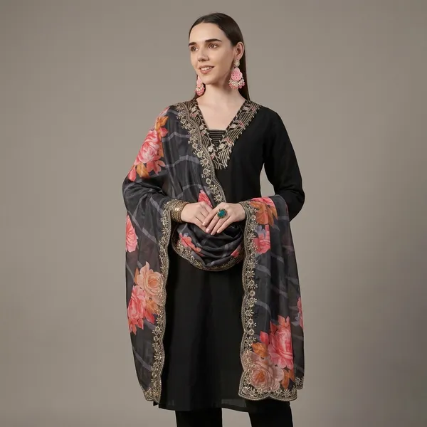 Black_Muslin_Kurta_Set_With_Dupatta_For_Women