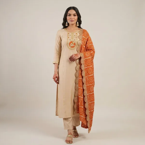 Beige_Orange_Viscose_Kurta_Set_With_Dupatta_For_Women