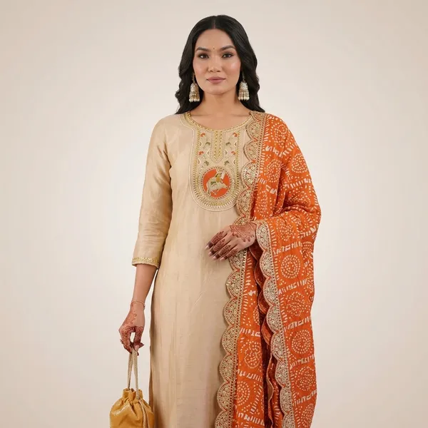 Beige_Orange_Viscose_Kurta_Set_With_Dupatta_For_Women