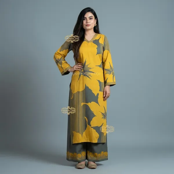 Yellow_Grey_Star_Muslin_Kurta_Set_For_Women