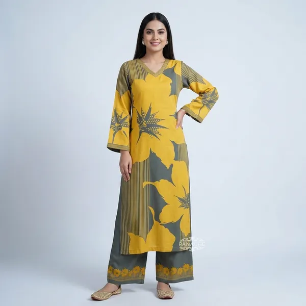 Yellow_Grey_Star_Muslin_Kurta_Set_For_Women