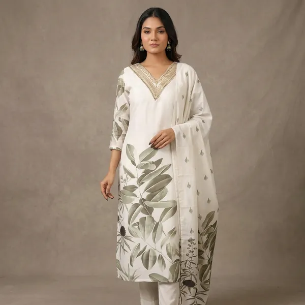 White_Muslin_Slub_Kurta_Set_With_Dupatta_For_Women